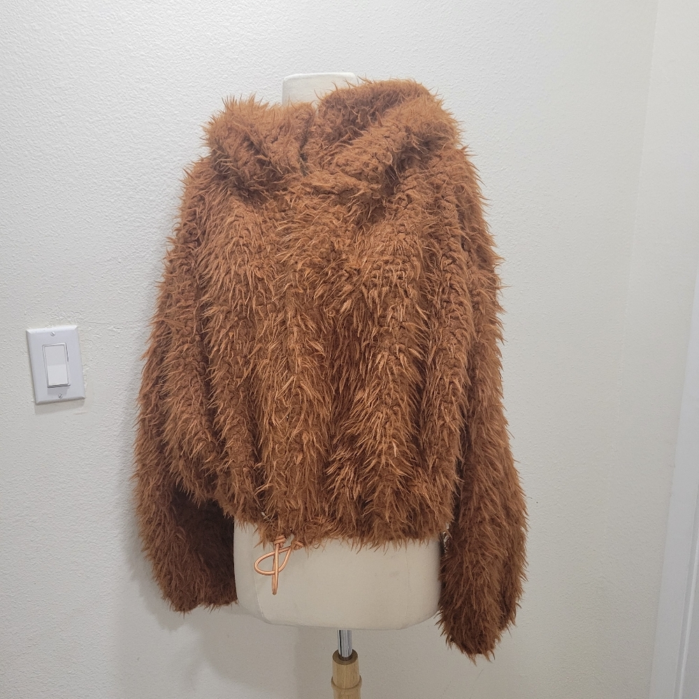 FREE PEOPLE  One Zuri Parka Fuzzy Faux Fur Jacket Hooded Rust Coat - Picture 2 of 9